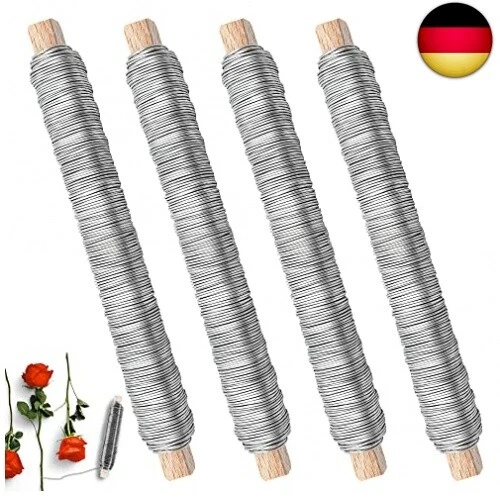 KLYNGTSK 4 Stück Blumen Wickeldraht Silber Bindedraht 0.7mm Gartendraht