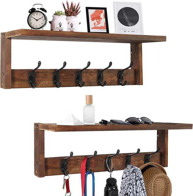 2 Pack Coat Rack Wall Mount, Brown Wall Hooks Rack Decorative, Coat Hanger Wall