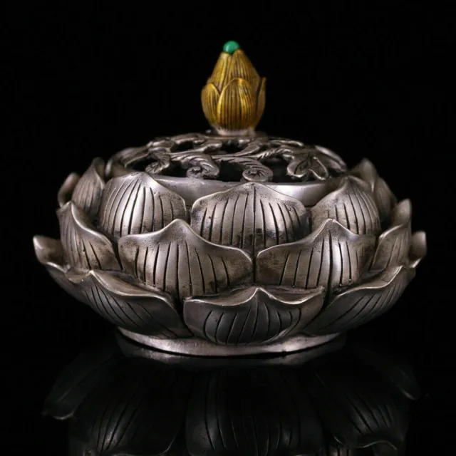 Chinese Copper Silver-plate Handmade Exquisite Lotus Incense Burner   12845