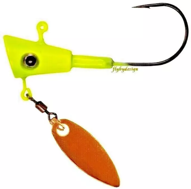 LELAND FIN SPIN CHARTREUSE / GOLD Blade Size 2 Jig Head 1/8 oz (3  Jigs/package) $5.95 - PicClick