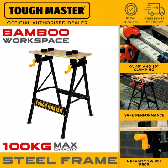 TOUGH MASTER Workbench Table Heavy Duty Bamboo Foldable Trestle Portable 220 lbs