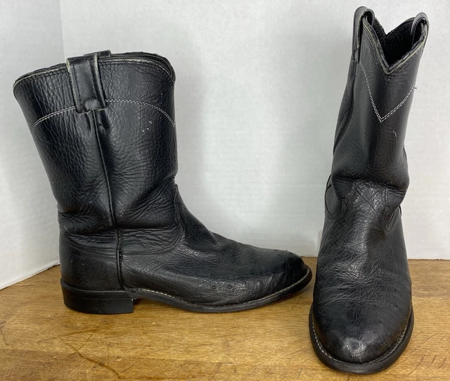 LARRY MAHAN BLACK Quill Ostrich Cowboy Boots Men 7D Western Vintage ...