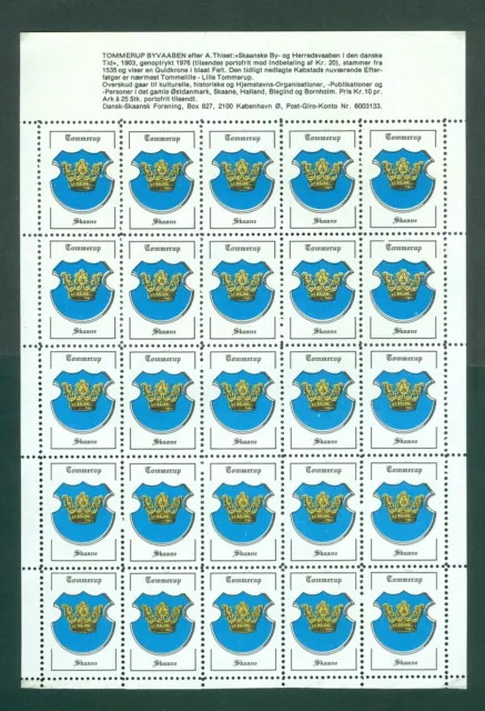 Sweden. Skaane. 1976. Poster Stamp Sheet Mnh. Coats Of Arms."Tommerup". Crown.