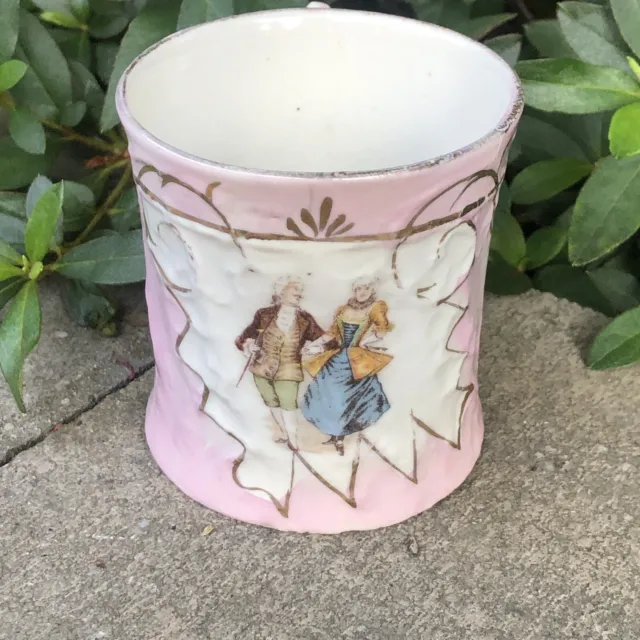 Antique Pink Cup with Victorian Couple ofn the Front Tree Branch Handle