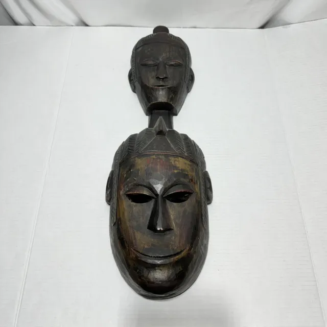 🎭 RARE Ivory Coast African 14" Hand-Carved Wooden Mask Wall Decor