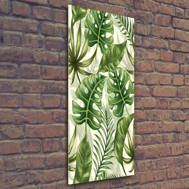 Wandbild Kunst-Druck auf Hart-Glas hochkant 50x125 Tropische Blätter