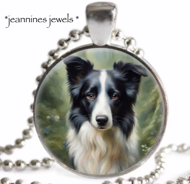 Border Collie Necklace Dog Mom Gift Watercolor ART PRINT Silver CHARM Pendant