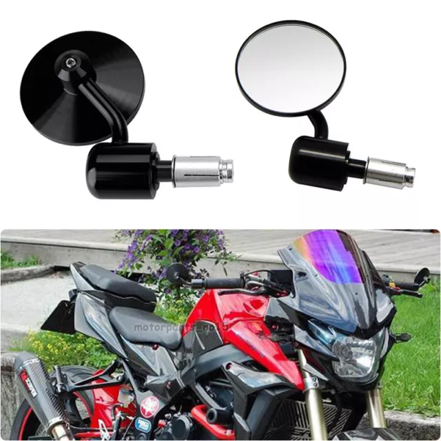 Black Round 7/8" Handle Bar End Side Mirrors For Motorcycle Naked Street Fighter
