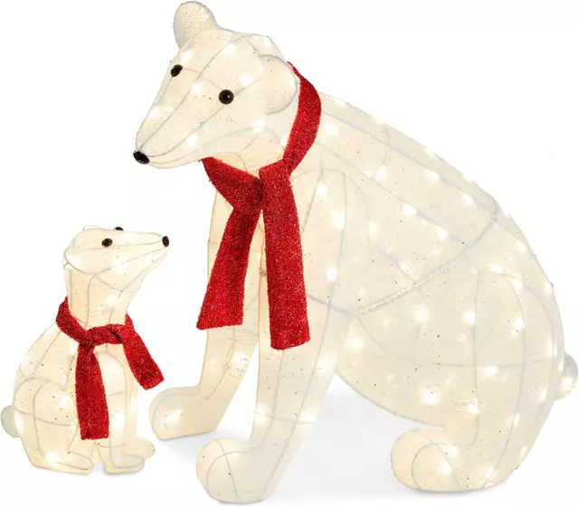 32In 2-Piece Lighted Polar Bear Family, Large All-Weather Pre-Lit Outdoor Christ