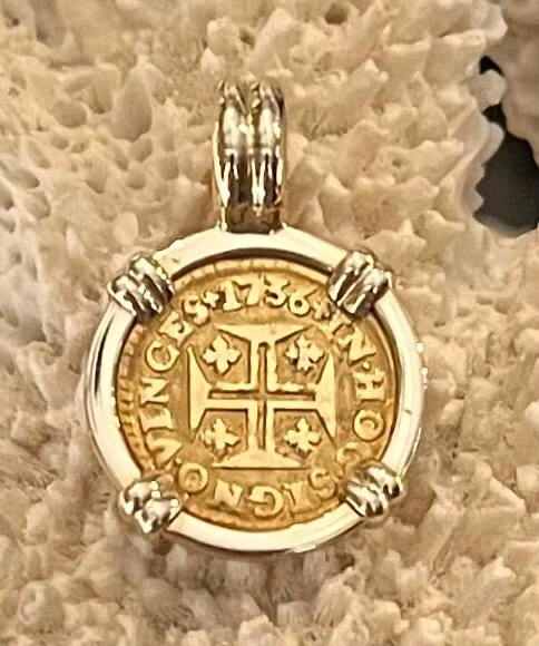 Gold Treasure coin Portuguese Cross 400 Reis 22K coin w/14K Gold Pendant Bezel