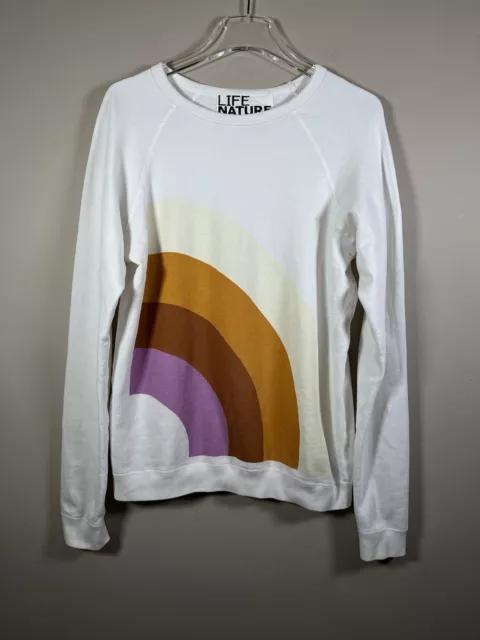 Freecity Rainbow Jump Raglan Sweatshirt Womens Small Ivory Graphic Pullover