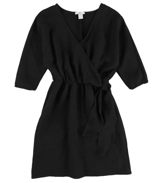 bar III Womens Faux Wrap Surplice Dress, Black, Small