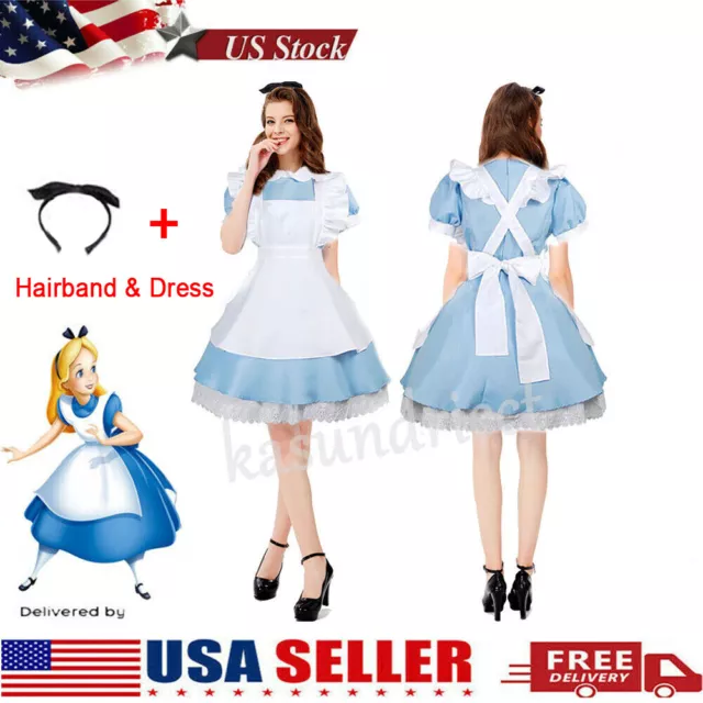 ALICE IN WONDERLAND Disney Costume Adult Large Maid Blue Dress ...