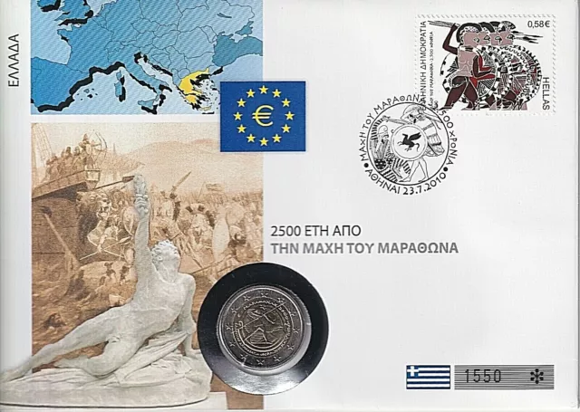 AV-VD Numisbrief Griechenland 2010 2 Euro 2500 Jahre Schlacht von Marathon  H33