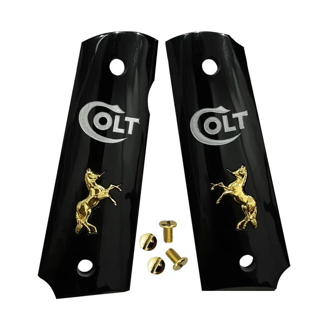 Black Pearl W/ Gold Horse 1911 Full Size Grips – Fits Colt & Springfield – Includes Screws
