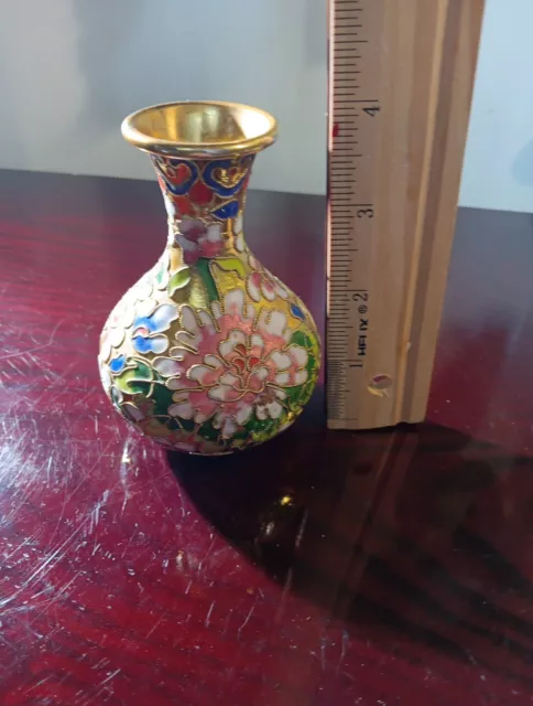 Vintage Antique Japanese Gold Leaf Cloisonné vase 4” rare stunning miniature!