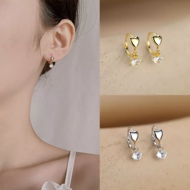 Zircon Love Heart Hoop Earrings For Women Delicate Sweet Party Jewelry Gift BII