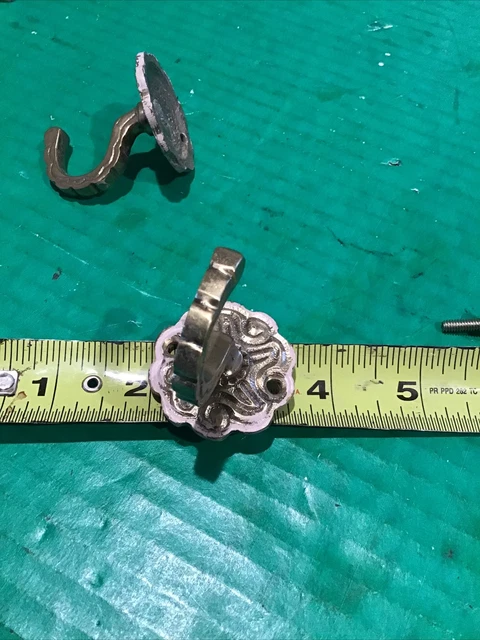 Lot of 5 VTG Brass Ornate Small Hook  Wall Decor Shabby  Coat Robe Towel Reclaim 7