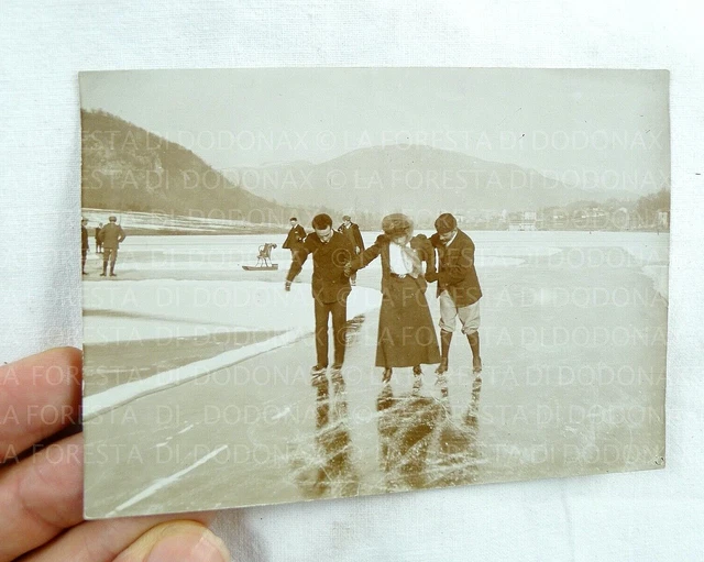 Vecchia Foto Fotografia Vintage Pattinaggio Su Ghiaccio Pattini Varese Lago 1905