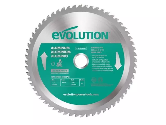 Evolution - Aluminium Cutting Circular Saw Blade 185 x 20mm x 60T