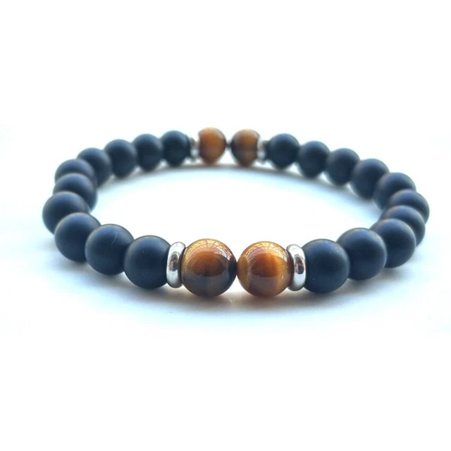 8MM Grind agate tiger's eye gemstone bracelets 7.5 inches Unisex cuff Gemstone