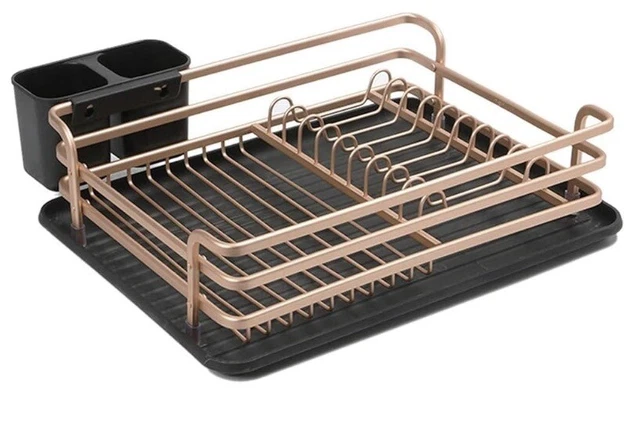 Aluminum Dish Drying Rack, Counter Rustproof Dish Storage with Cutlery Holder
