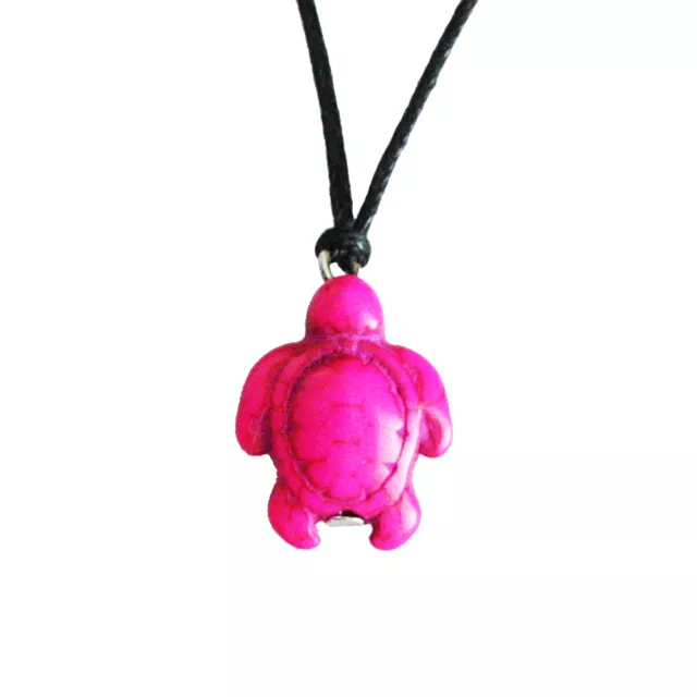 2 X Turquoise Pink Turtle Charm Pendant Choker Necklace with Black Cord