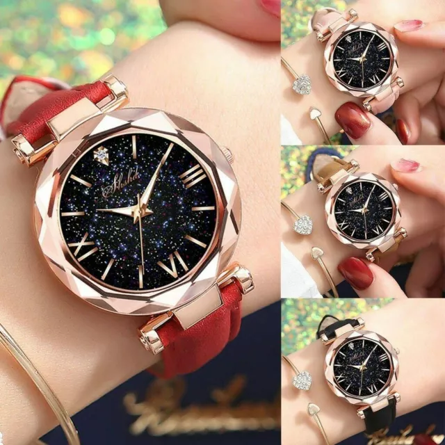 Fashion Women Starry Sky Bracelet Dress Watches Leather Band Quartz Wrist Watch