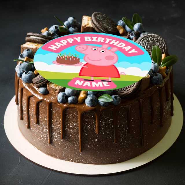 Peppa Rizz Round PEPPA PIG PINK Large Round Cake Topper Edible Circles printed with ...