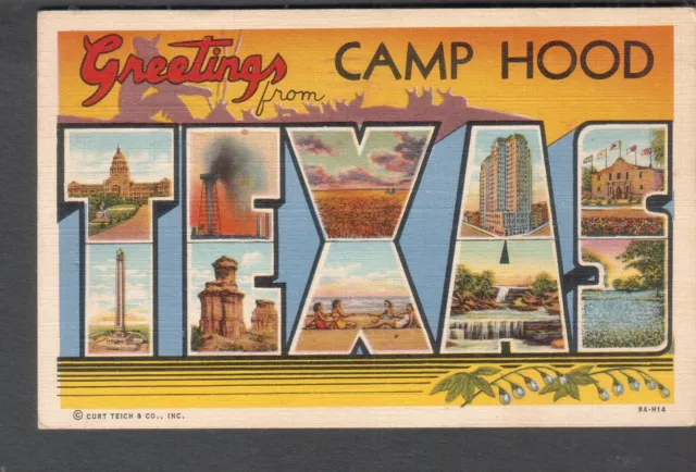 1943 WWII Camp Hood Texas post card Pfc R Cheeves Co D to Milan Michigan