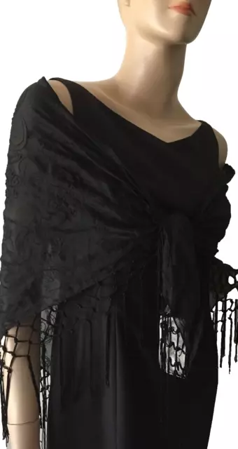 Collection XIIX Women's Black Triangle Scarf/Shawl/Wrap w/7" Nets/Fringes