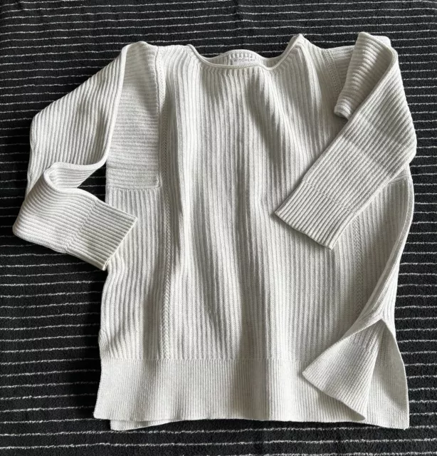 *WITCHERY* Size XS/S OFF WHITE COTTON WOOL CASHMERE MIX L/S JUMPER MID WEIGHT