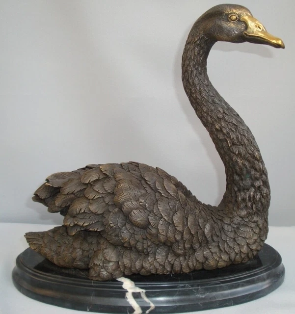 Estatua Cisne Pájaro Fauna Art Deco Estilo Art Nouveau Estilo Bronce sólido