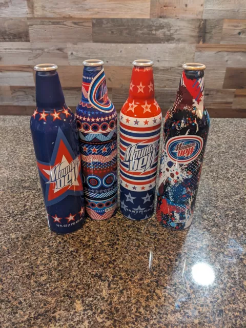 4pc Limited Edition Mountain Dew Aluminum Bottles (Empty) - Patriotic Themed