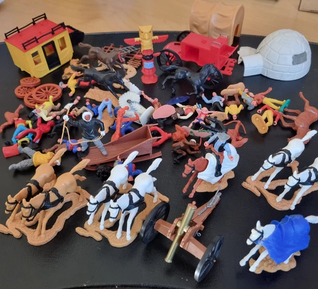 TIMPO TOYS Figuren Konvolut - Indianer Cowboys Wild West Pferde Kutsche