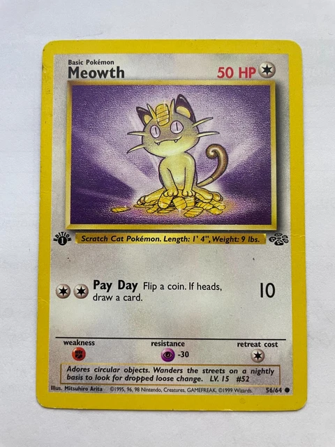 Meowth 56/64 - 1st Edition - Jungle -  Common - MINT - Pokémon