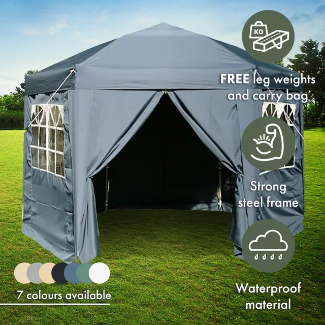 Airwave 3.5M Hexagonal Pop Up Gazebo with 6 Sides, Waterproof Garden Canopy