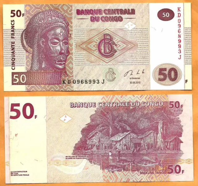 CONGO DR 2013 UNC 50 Francs  Banknote Paper Money Bill P- 97-NEW