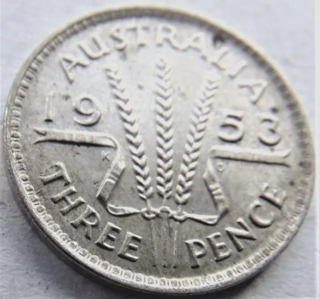 1953 AUSTRALIA Elizabeth II, silver Threepence, Grading VF or +. #9.3.