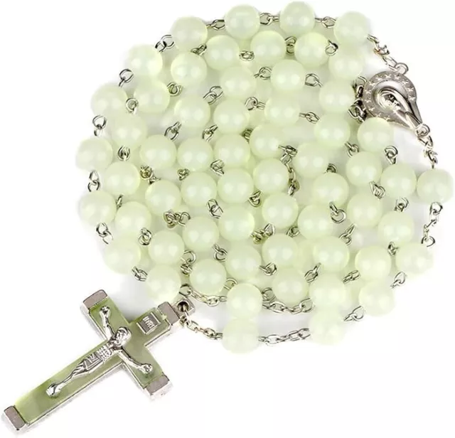 Glow in the Dark Prayer Bead Rosary Necklace Catholic Religious Cross Crucifix