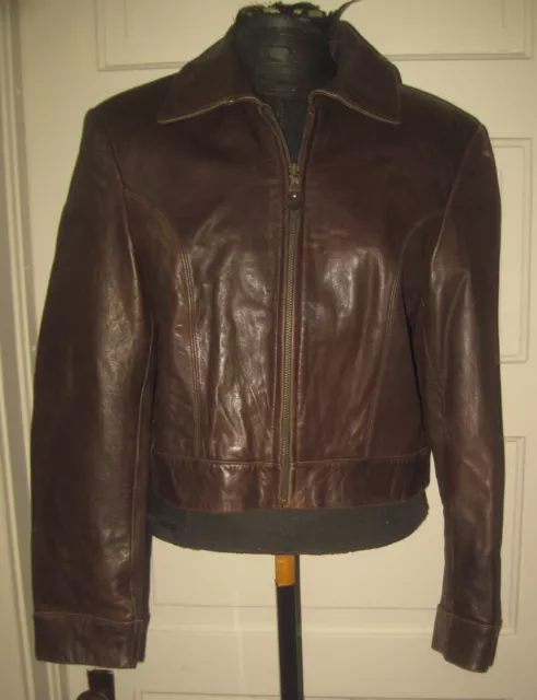 Vintage VALERIE STEVENS Sport Brown Zip Front Lined Leather Jacket Coat S