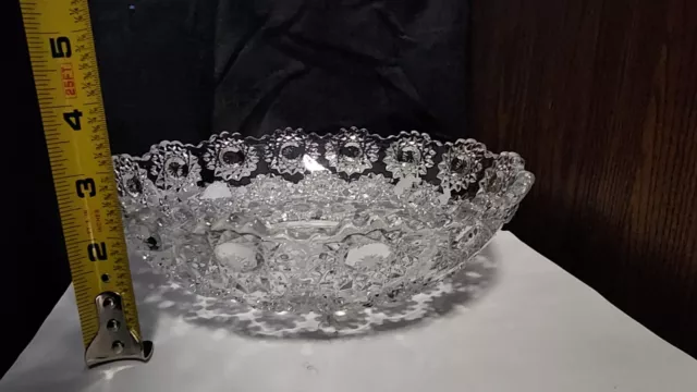 Clear Hobstar Pressed Glass Bowl Sawtooth scalloped Edge Low Pedestal 2
