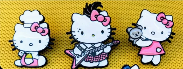 🎀 HELLO KITTY 3-Piece ENAMEL PIN Brooch Set Kawaii Very Cute  🩷