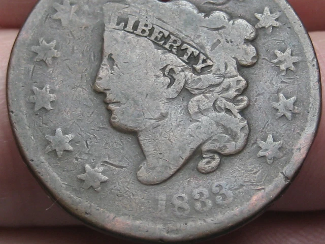 1833 Matron Head Large Cent Penny- VG Details