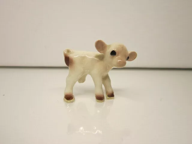 Damaged Hagen Renaker Miniature Mini Cartoony Baby Cow Calf White Figurine