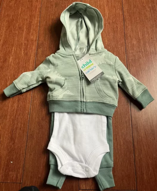 Carters Child of Mine Zip Up Jacket , bodysuit , & Pant Set Green Size Preemie