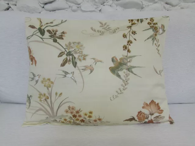 Cushion Cover, Flowers, Bird, Cream, Green, Pink, Brown, Gold, Cotton, 22" x 17"