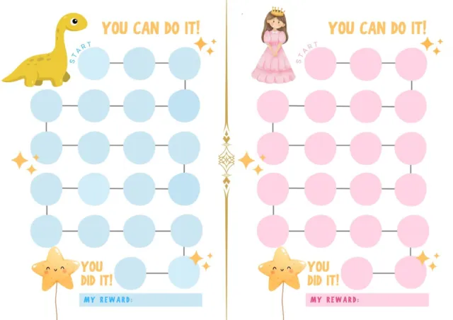 Personalised Children's Reusable Good Behaviour Reward Chart dino -Free Stickers