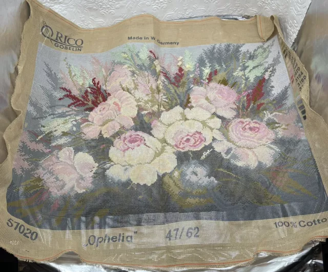 Unworked Ophelia Roses Orico Gobelin Vintage Floral Needlepoint Tapestry Canvas 2