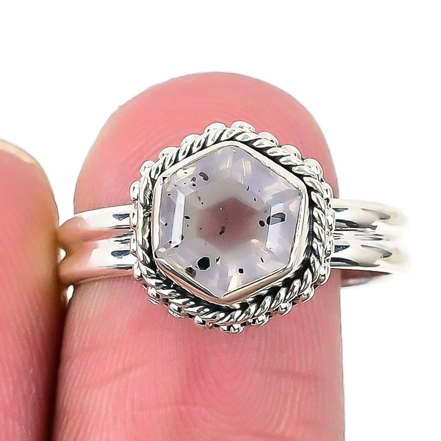 Lodolite Quartz Gemstone Handmade 925 Solid Sterling Silver Jewelry Ring Size 9